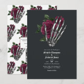Invitation Bourgogne Floral Gothique Mariage QR Code Invitati (Devant / Derrière)