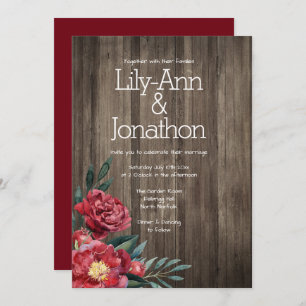 Invitation Bourgogne Floral Grange Bois Rustique Mariage