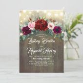 Invitation Bourgogne Floral Greenery Garland Rustic Mariage (Debout devant)