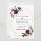 Invitation Bourgogne Floral Greenery Gold Frame Mariage (Devant)