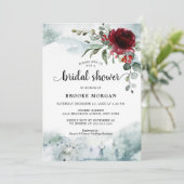 Invitation Bourgogne Floral Hiver merveilleuse Fête des marié (Debout devant)