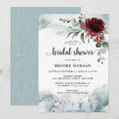 Invitation Bourgogne Floral Hiver merveilleuse Fête des marié (Devant / Derrière)