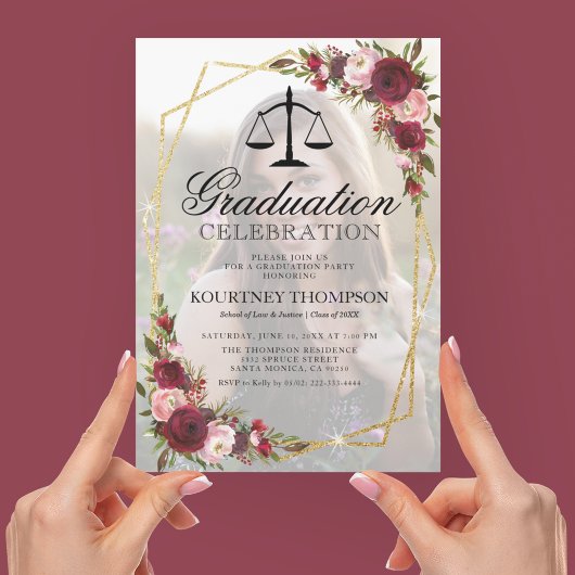 Invitation Bourgogne Floral Law School Graduation Party