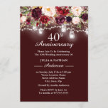 Invitation Bourgogne Floral Lights 40e anniversaire de Mariag<br><div class="desc">Plus Joli anniversaire Mariage Invitations dans le Little Bayleigh Store!</div>