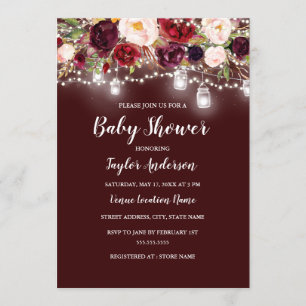 Invitation Bourgogne Floral Lights Baby Shower