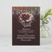 Invitation Bourgogne Floral Lumières Mariage en bois rustique (Debout devant)