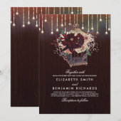 Invitation Bourgogne Floral Lumières Mariage en bois rustique (Devant / Derrière)