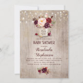 Invitation Bourgogne Floral Mason Jar Baby shower rustique (Devant)