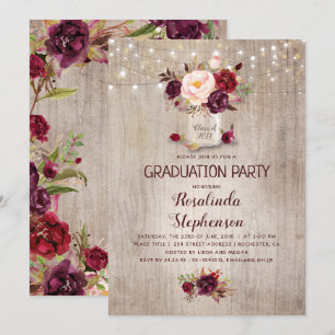 Invitation Bourgogne Floral Mason Jar Rustic Graduation Party