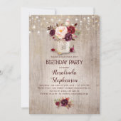 Invitation Bourgogne Floral Mason Jar Rustique Anniversaire (Devant)