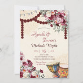 Invitation Bourgogne Floral Mehndi, Haldi, Sangeet, Rokka (Devant)