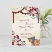 Invitation Bourgogne Floral Mehndi, Haldi, Sangeet, Rokka (Debout devant)
