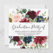 Invitation Bourgogne Floral Moderne Graduation Party (Devant)