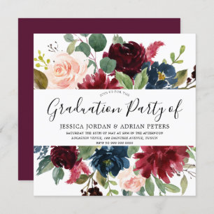Invitation Bourgogne Floral Moderne Graduation Party