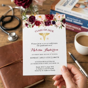 Invitation Bourgogne Floral Nursing School Graduation Party