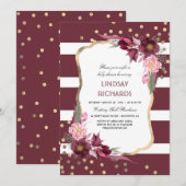 Invitation Bourgogne Floral Or Confetti Baby shower chic (Devant / Derrière)