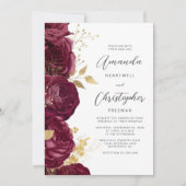 Invitation Bourgogne Floral Or Écriture Mariage (Devant)