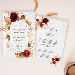 Invitation Bourgogne Floral Pampas Grass Tout en un Mariage