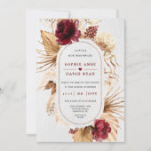 Invitation Bourgogne Floral Pampas Grass Tout en un Mariage (Devant)