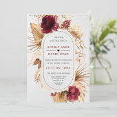 Invitation Bourgogne Floral Pampas Grass Tout en un Mariage (Debout devant)