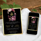 Invitation Bourgogne Floral QR code Black Gold Mariage musulm