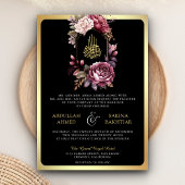 Invitation Bourgogne Floral QR code Black Gold Mariage musulm