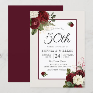 Invitation Bourgogne Floral Romantique 50e Anniversaire de Ma