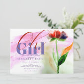 Invitation Bourgogne Floral rose Abstrait bébé fille douche (Debout devant)