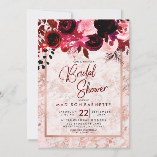 Invitation Bourgogne Floral Rose Gold (Devant)