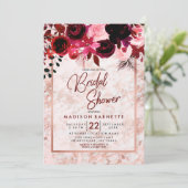 Invitation Bourgogne Floral Rose Gold (Debout devant)