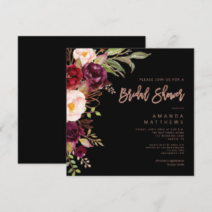 Invitation Bourgogne Floral Rose Gold Black Fête des mariées