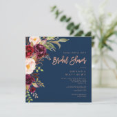 Invitation Bourgogne Floral Rose Gold Navy Fête des mariées b (Debout devant)