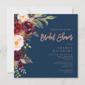 Invitation Bourgogne Floral Rose Gold Navy Fête des mariées b (Devant)