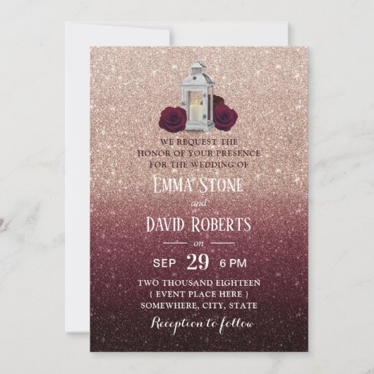 Invitation Bourgogne Floral Rose Gold Ombre Mariage (Devant)