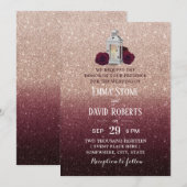 Invitation Bourgogne Floral Rose Gold Ombre Mariage (Devant / Derrière)