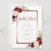 Invitation Bourgogne Floral Rose Gold Script Fête des mariées (Devant)