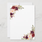 Invitation Bourgogne Floral Rose Gold Script Fête des mariées (Dos)