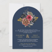 Invitation Bourgogne Floral Roses QR Code Photo Mariage de la (Devant)