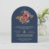 Invitation Bourgogne Floral Roses QR Code Photo Mariage de la (Debout devant)