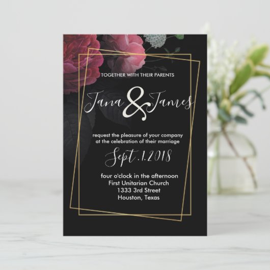 Invitation Bourgogne Floral Russe mariage (Debout devant)