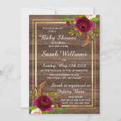 Invitation Bourgogne Floral Rustic Baby shower Rose or (Devant)