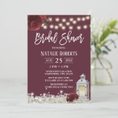 Invitation Bourgogne Floral Rustique Fête des mariées en bois (Debout devant)