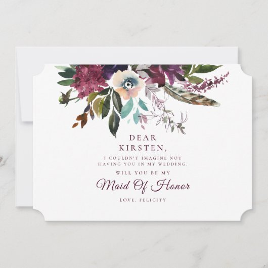 Invitation Bourgogne Floral Splendor Maid Of Honor Propositio (Devant)