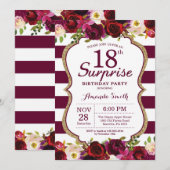 Invitation Bourgogne Floral Surprise 18ème anniversaire (Devant / Derrière)