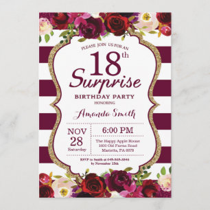 Invitation Bourgogne Floral Surprise 18ème anniversaire