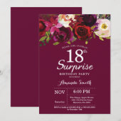 Invitation Bourgogne Floral Surprise 18ème anniversaire (Devant / Derrière)