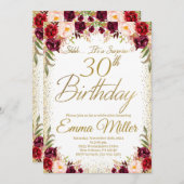 Invitation Bourgogne Floral Surprise 30e anniversaire (Devant / Derrière)