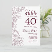 Invitation Bourgogne Floral Surprise 40e anniversaire (Debout devant)