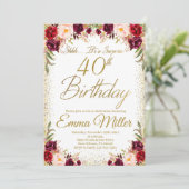 Invitation Bourgogne Floral Surprise 40e anniversaire (Debout devant)