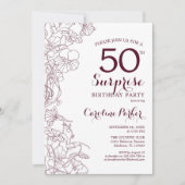 Invitation Bourgogne Floral Surprise 50e fête d'anniversaire (Devant)